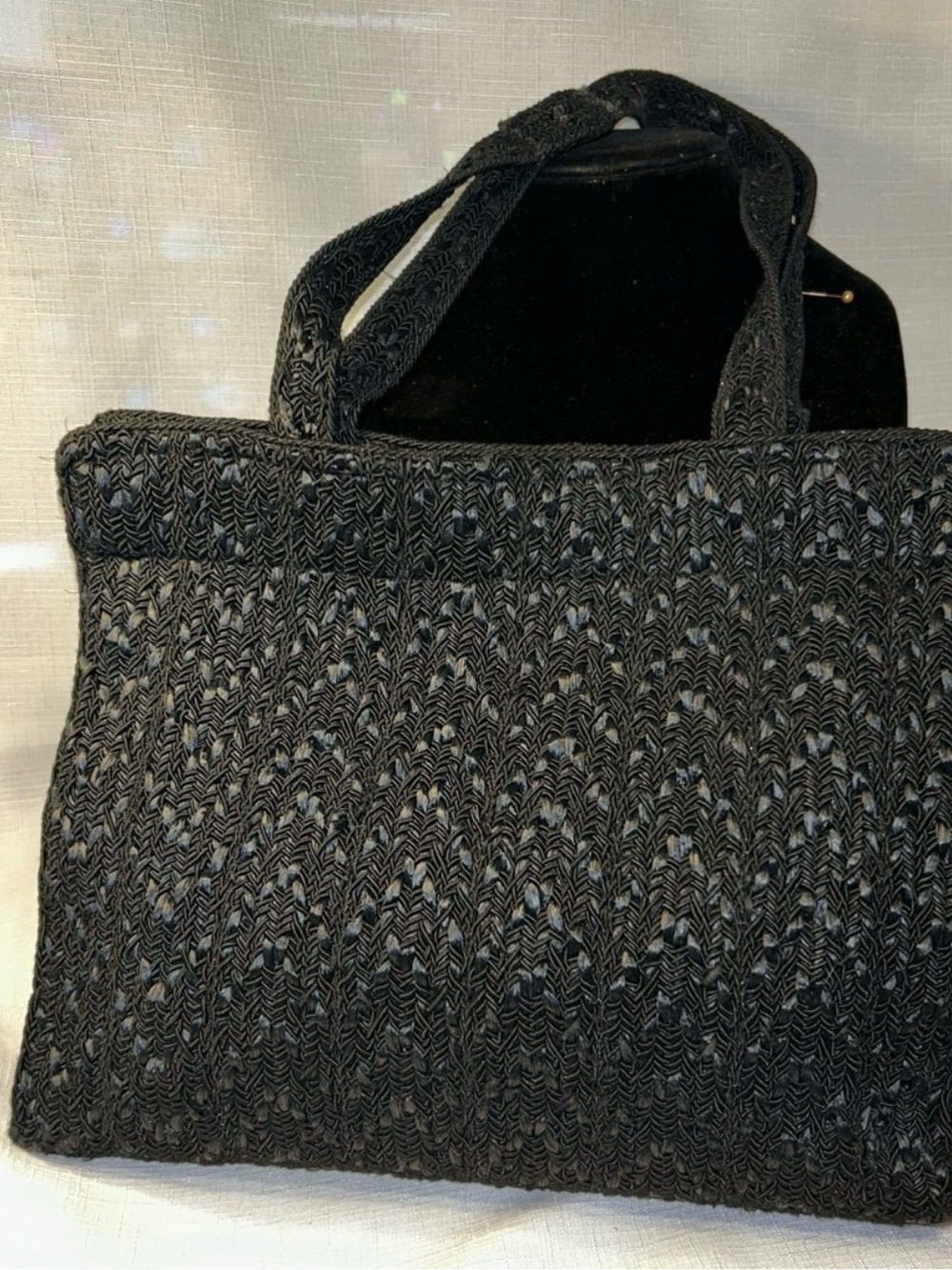 Collezione Black Woven Tote Bag with Short Handles